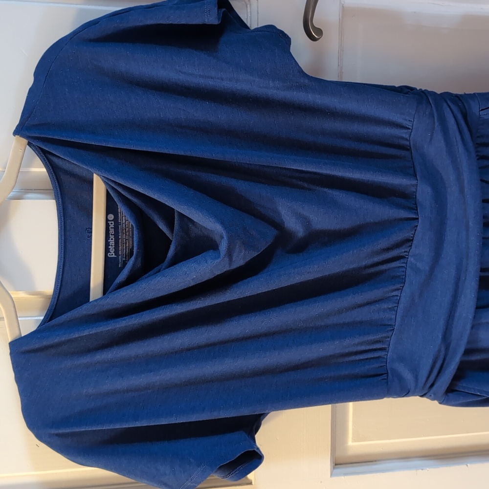 Betabrand Blue Ruched Midi Sundress with Cowl Neck - Picture 2 of 6